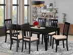 East West Furniture LGAN7-BLK-C 7 Piece Kitchen Table Set Consist of a Rectangle Dining Table with Butterfly Leaf and 6 Linen Fabric Dining Room Chairs, 42x84 Inch, Black