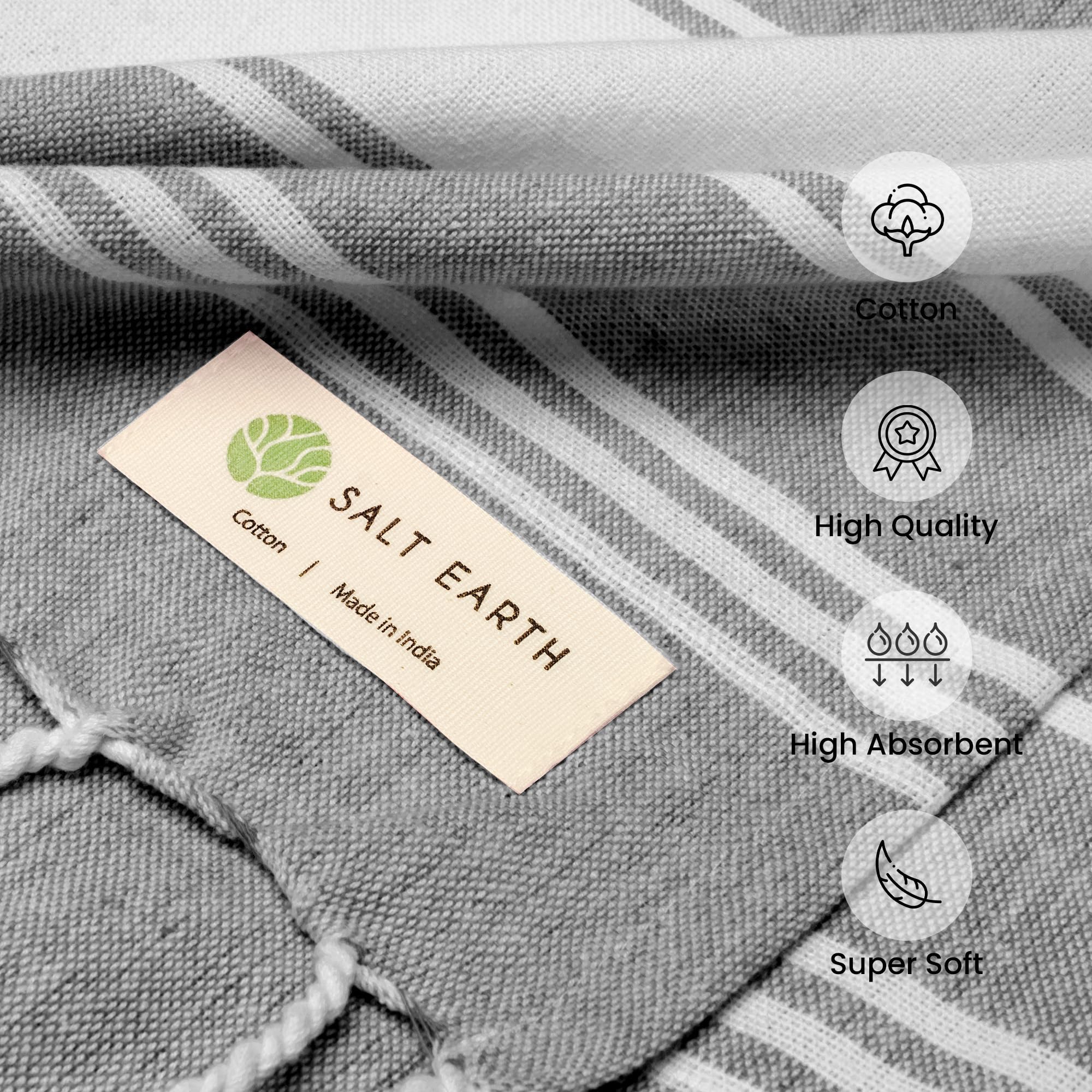 Salt Earth Cotton Turkish Beach Towel, Bath Towels Set Of 4 Large, Towels For Bathroom, Beach Essentials,Gym Towels, Quick Dry T