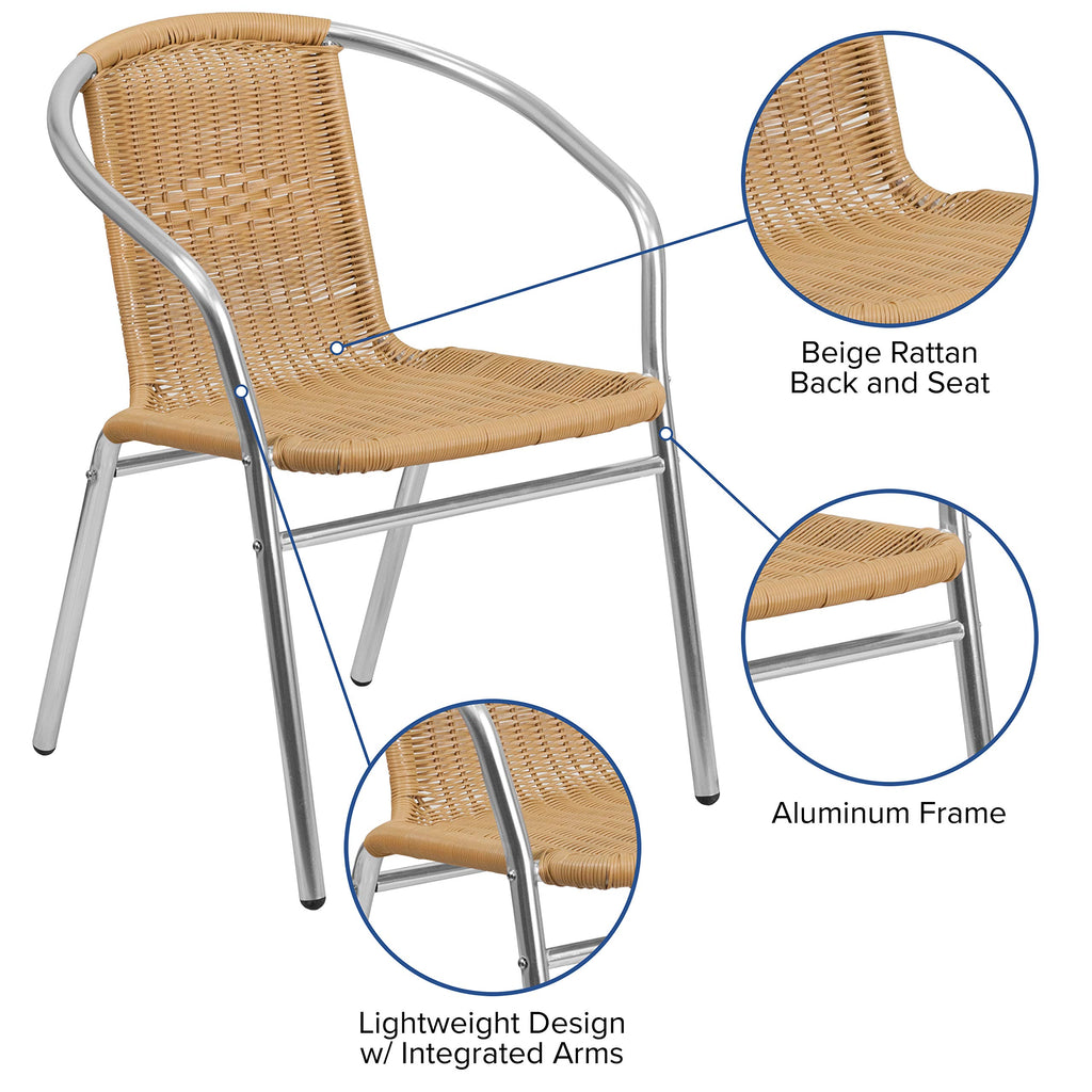Flash Furniture Commercial Aluminum and Beige Rattan Indoor-Outdoor Restaurant Stack Chair