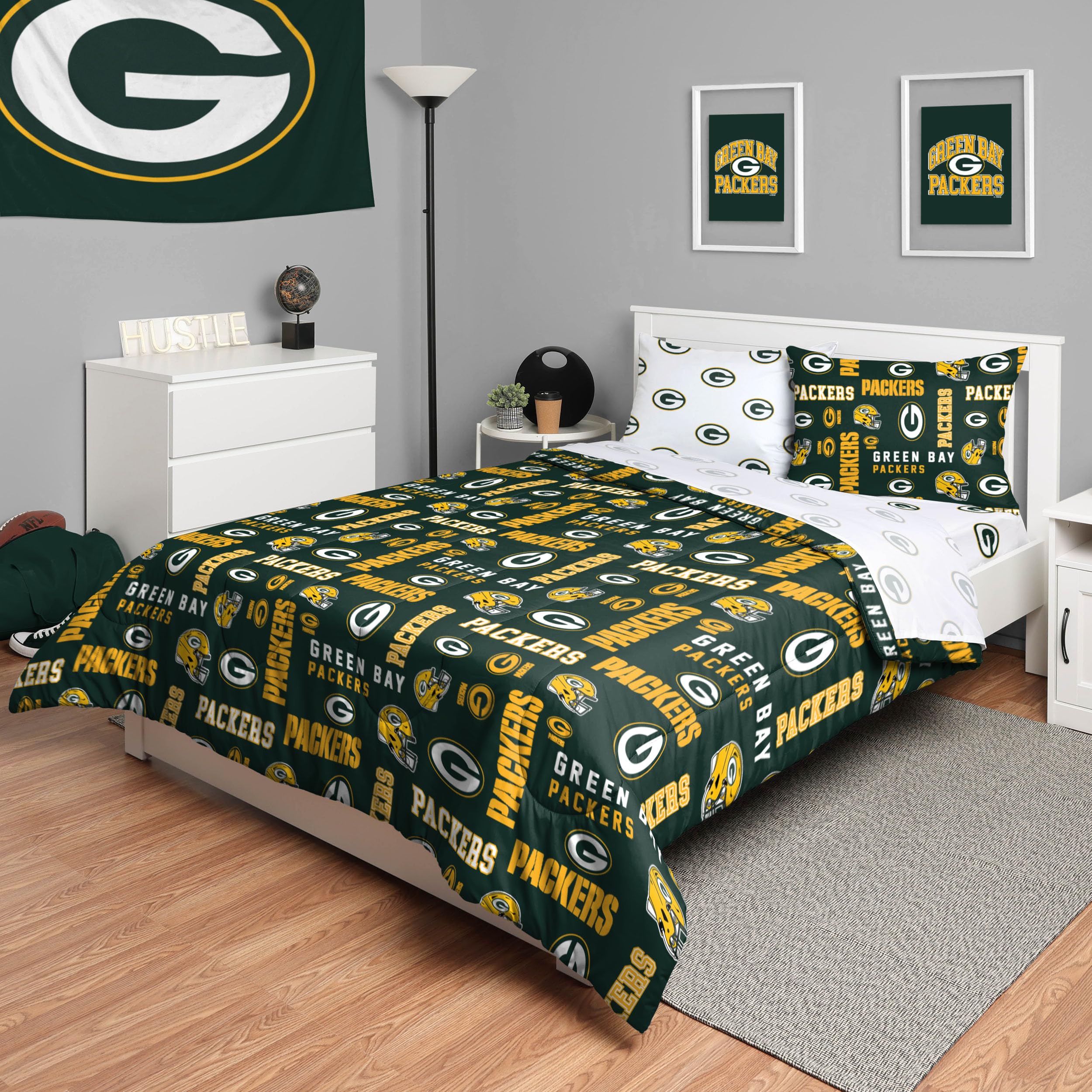 Foco Green Bay Packers Nfl Team Color Bed In A Bag Comforter Bedding 5 Piece Full Set