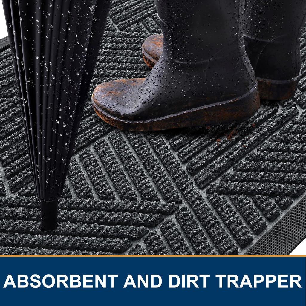 Smiry Front Door Mat Outside Entrance, Heavy Duty Sturdy Natural Rubber Doormat, Trap Dirt And Moisture, Easy Clean Low Profile Welcome Floor Mats For Indoor Outdoor Entry, 36X24 Inch, Grey