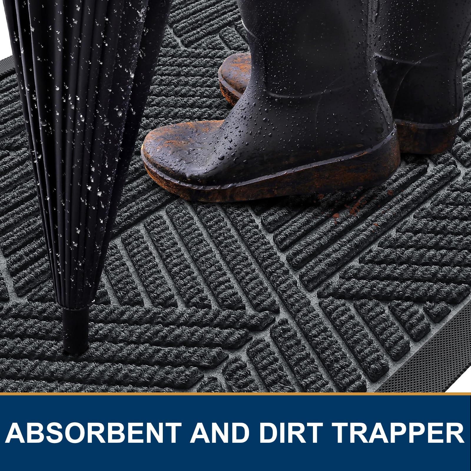 Smiry Front Door Mat Outside Entrance, Heavy Duty Natural Rubber Mat, Sturdy Trap Dirt And Moisture Indoor Outdoor Door Mat, Easy Clean Low Profile Doormat Outdoor Entrance, 47X32 Inch, Grey