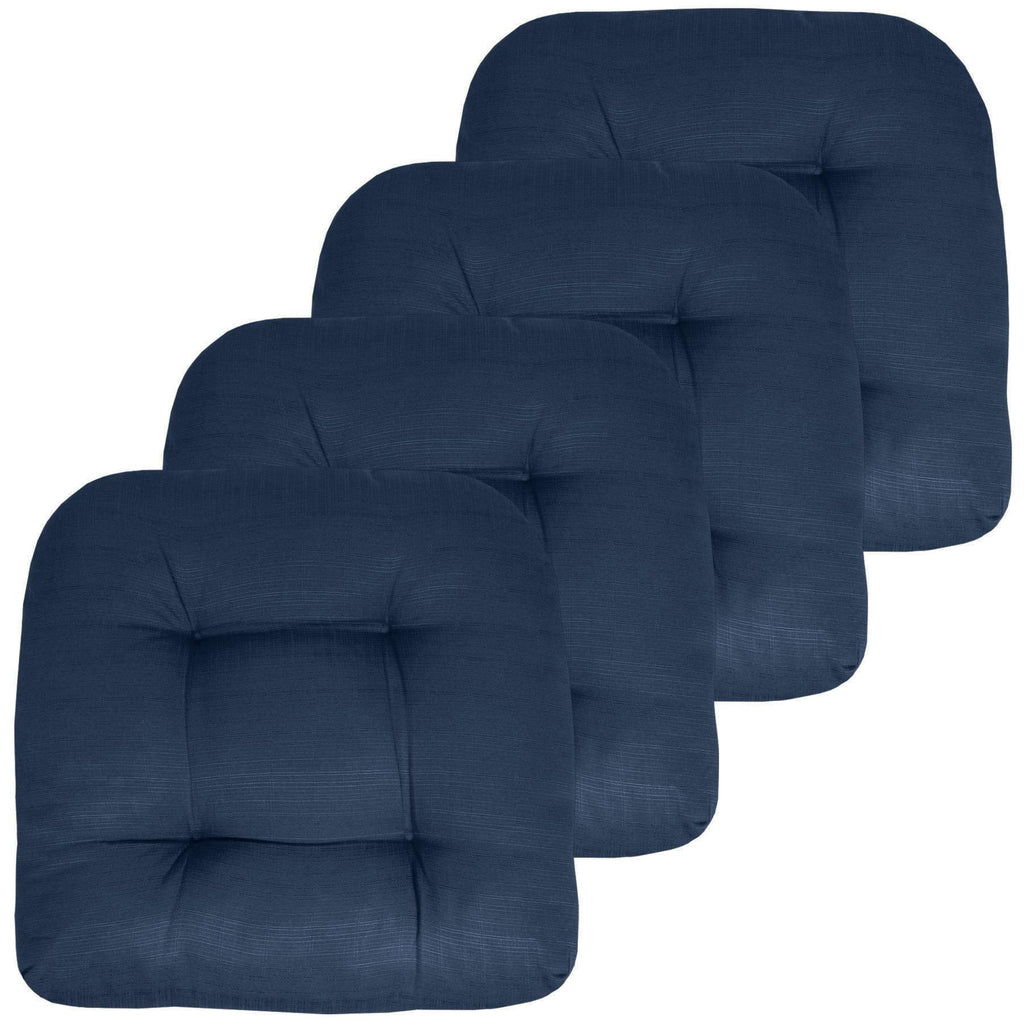 Sweet Home Collection Patio Cushions Outdoor Chair Pads Premium Comfortable Thick Fiber Fill Tufted 19' X 19' Seat Cover, Navy