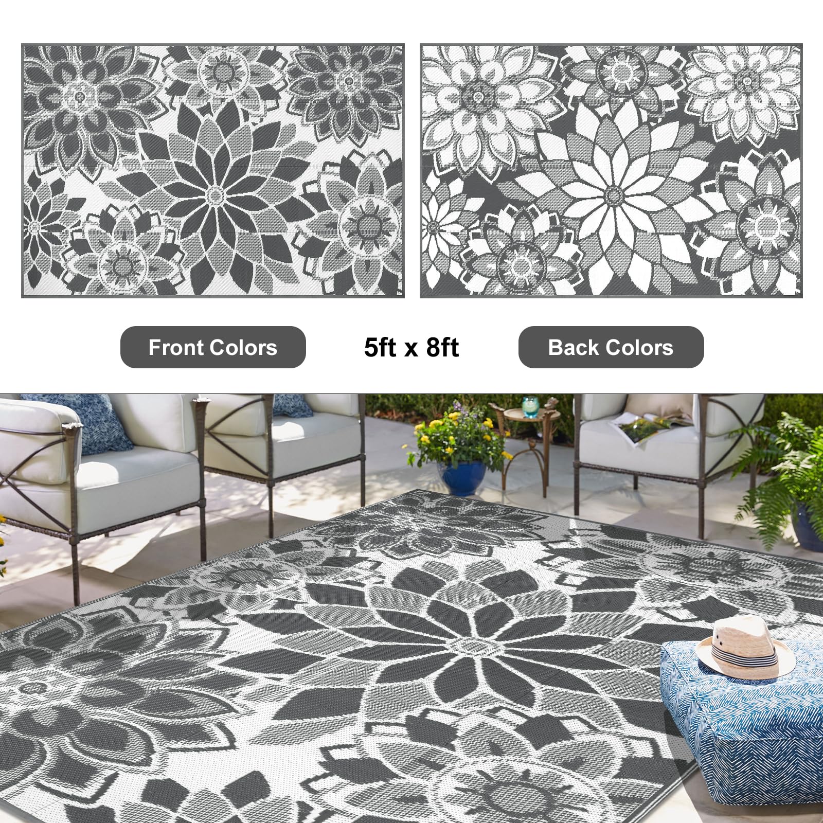 Lokhom Outdoor Rug For Patio, 8'X 10' Reversible Plastic Straw Area Rugs Mat, Waterproof Mat For Camper Indoor Outdoor Carpet Fo