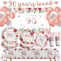 FVABO 90th Birthday Decorations for Women, Rose Gold Fabulous Happy 90th Birthday Party Supplies, Paper Plate, Napkin, Cup, Back