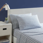Nautica - Queen Sheets, Cotton Percale Preppy Bedding Set, Crisp & Cool, Lightweight & Breathable (Coleridge Stripe Blue, Queen)
