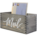 MyGift Rustic Gray Wood Desktop Mail Organizer Storage Box with Cursive Mail Design, Office Desk Letters, Postcard, Bills, Mail,