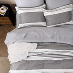 Bedsure King Comforter Set 7 Pieces, Frost Grey Striped Bedding Set For King Size Bed Reversible, Cationic Dyeing Bed In A Bag With Comforter, Sheets, Pillowcases & Shams