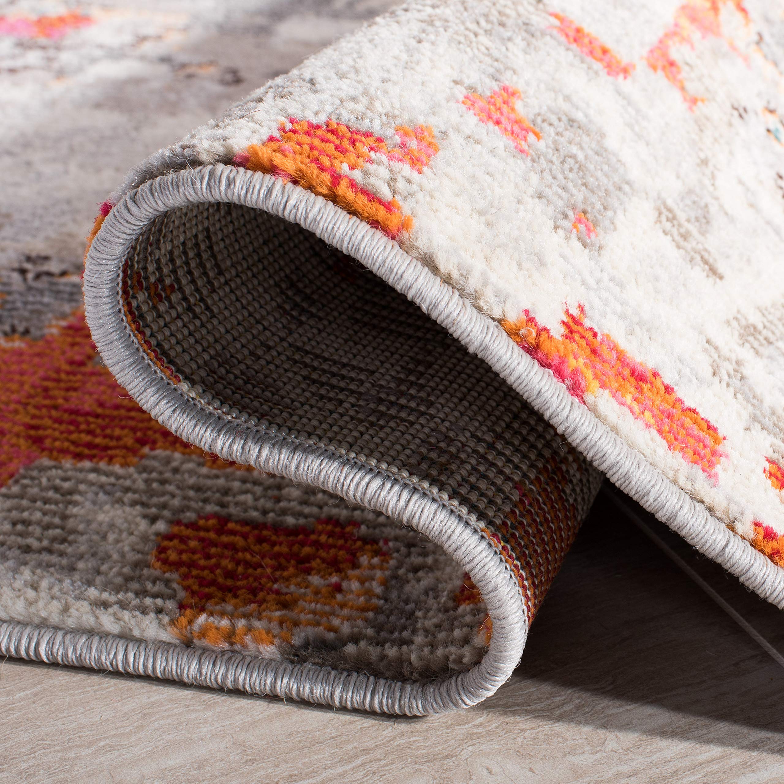 Safavieh Madison Collection Runner Rug - 2'2'' X 18', Grey & Orange, Boho Abstract Distressed Design, Non-Shedding & Easy Care,