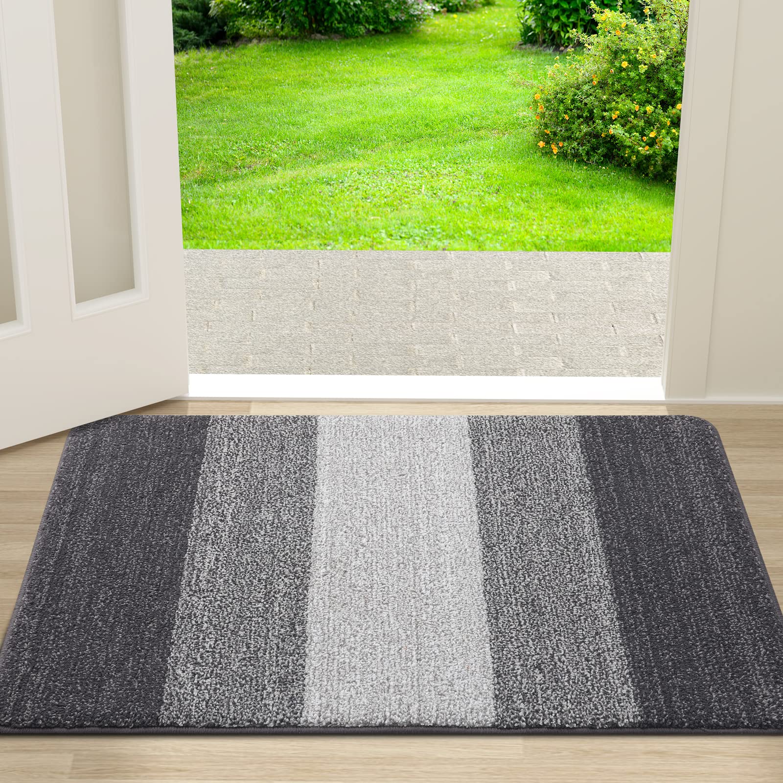 Kitinjoy Indoor Door Mat, 30X17 Non-Slip Absorbent Dirt Trapper Entrance Mat, Low-Profile Washable Inside Floor Mat, Durable Sof