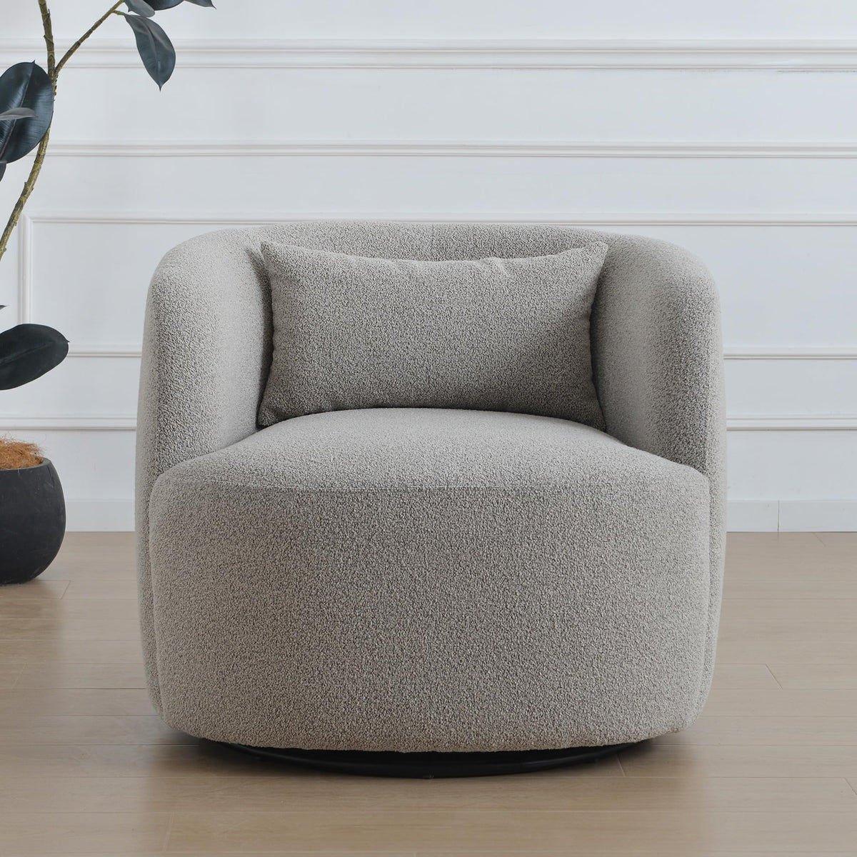 Kinwell 34' Wide Sherpa Swivel Barrel Chair, No Assembly Round Boucle Upholstered Accent Chair Armchair Single Sofa Chair With
