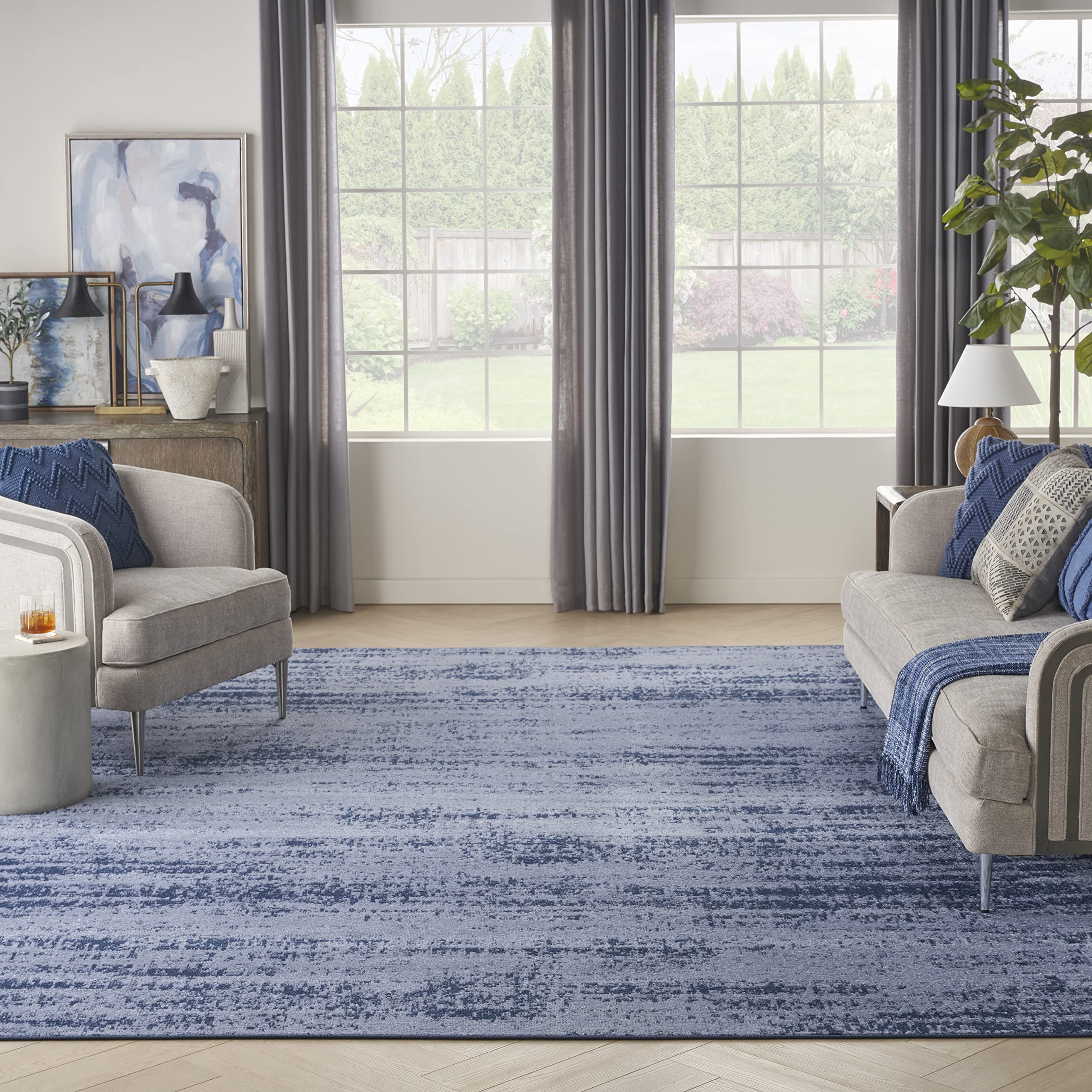 Nourison Essentials Indoor/Outdoor Solid Abstract Denim 9' X 12' Area Rug, Easy Cleaning, Non Shedding, Bed Room, Living Room, Dining Room, Backyard, Deck, Patio (9X12)