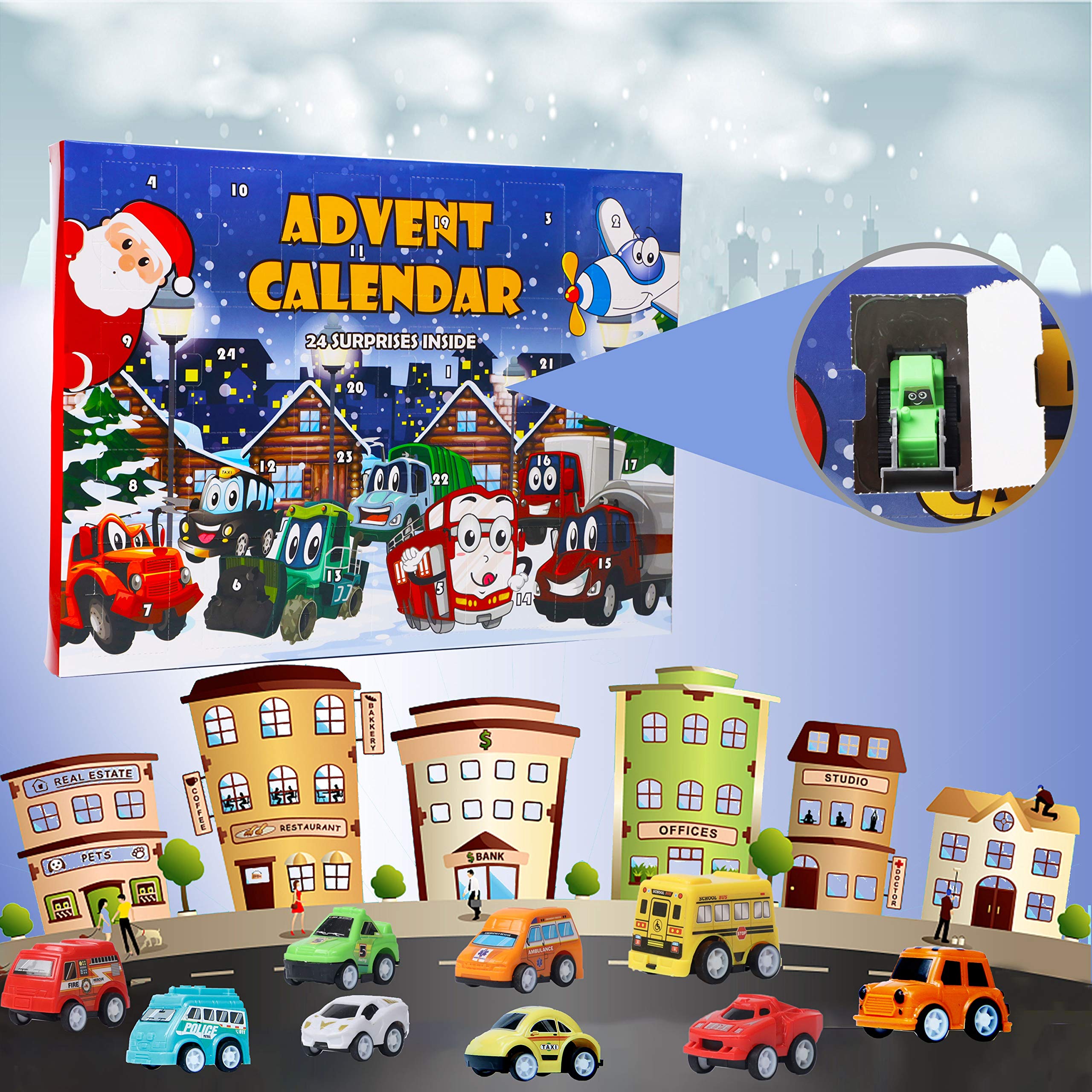 Atdawn Christmas Advent Calendar 2024 With 24 Different Vehicles, Car Advent Calendar For Kids, Car Stocking Stuffer Toys, Count