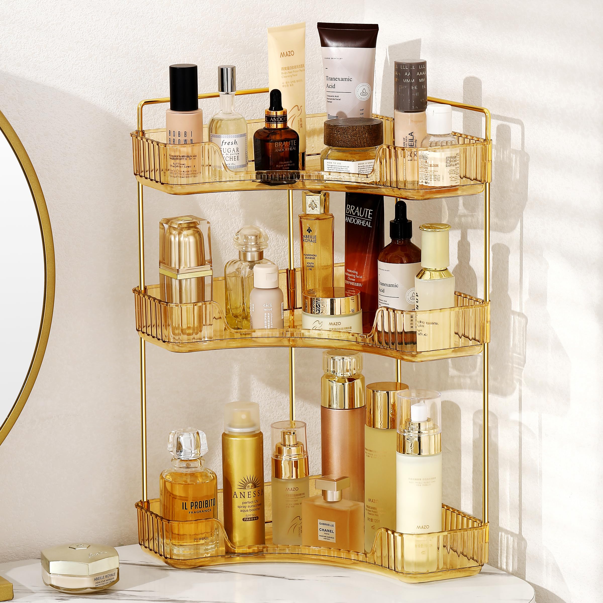 Weidace Corner Bathroom Counter Organizer Bathroom Countertop Shelf Makeup Organizer for Vanity Perfume Tray for Corner Storage 