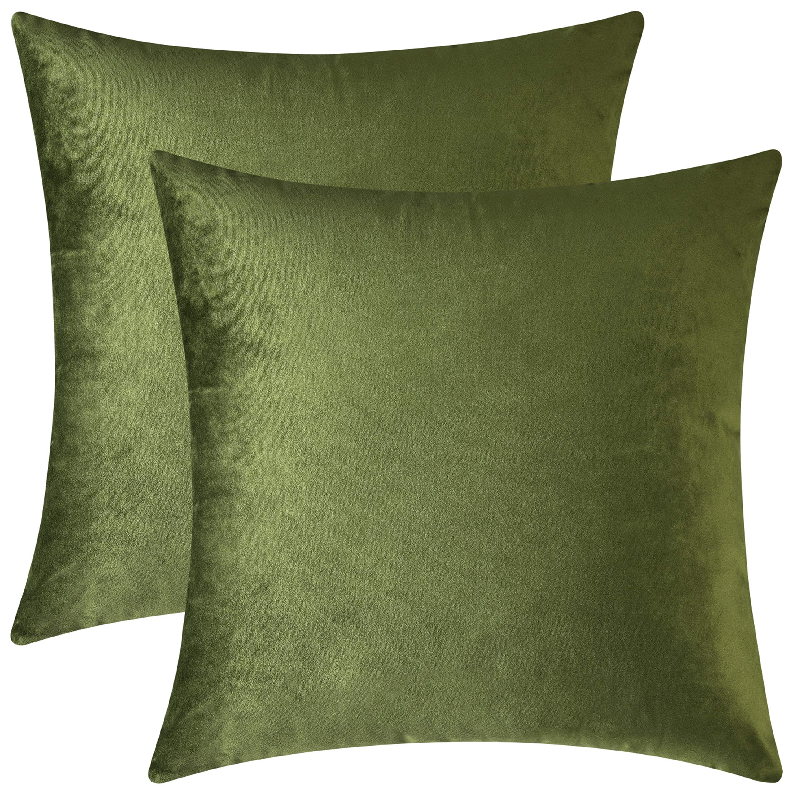 Mixhug Set Of 2 Cozy Velvet Square Decorative Throw Pillow Covers For Couch And Bed, Moss Green, 18 X 18 Inches