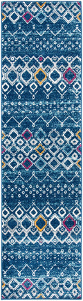 SAFAVIEH Amsterdam Collection Runner Rug - 23 x 12, Navy & Turquoise, Moroccan Boho Design, Non-Shedding & Easy Care, Ideal fo