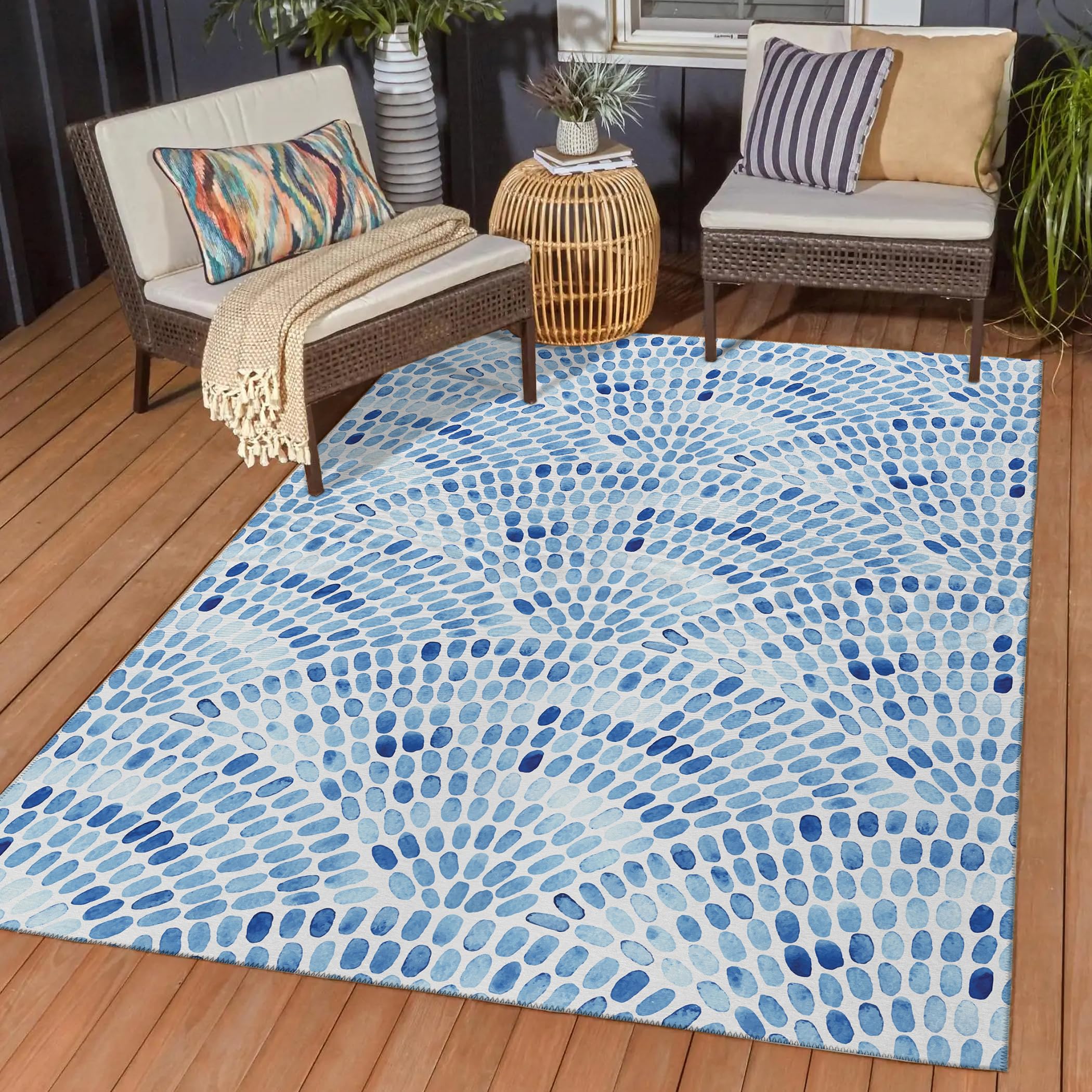 Addison Rugs Surfside Asr37 Blue 8' X 10' Indoor Outdoor Area Rug, Easy Clean, Machine Washable, Non Shedding, Bedroom, Living R