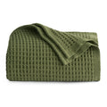 Bedsure 100% Cotton Large Throw Blanket For Couch - Waffle Weave Olive Green Throw Blanket For Bed, Lightweight And Soft Fall Th