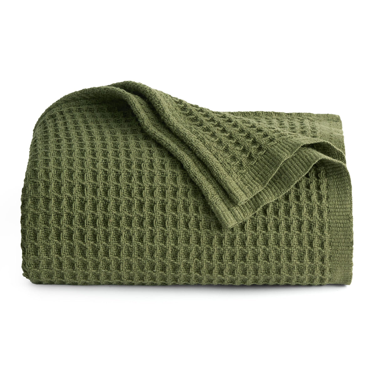 Bedsure 100% Cotton Large Throw Blanket For Couch - Waffle Weave Olive Green Throw Blanket For Bed, Lightweight And Soft Fall Th