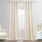 Mrs.Naturall Gold Yellow Semi Sheer Curtains 108 Inches Long For Living Room 2 Panel Set Damask Pattern Jacquard Luxury Drapes F
