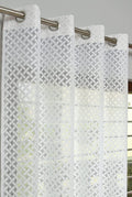 Fabrilia Criss Cross Net SemiTransparent Eyelet Door Curtain 7 feet Long Set of 2, White