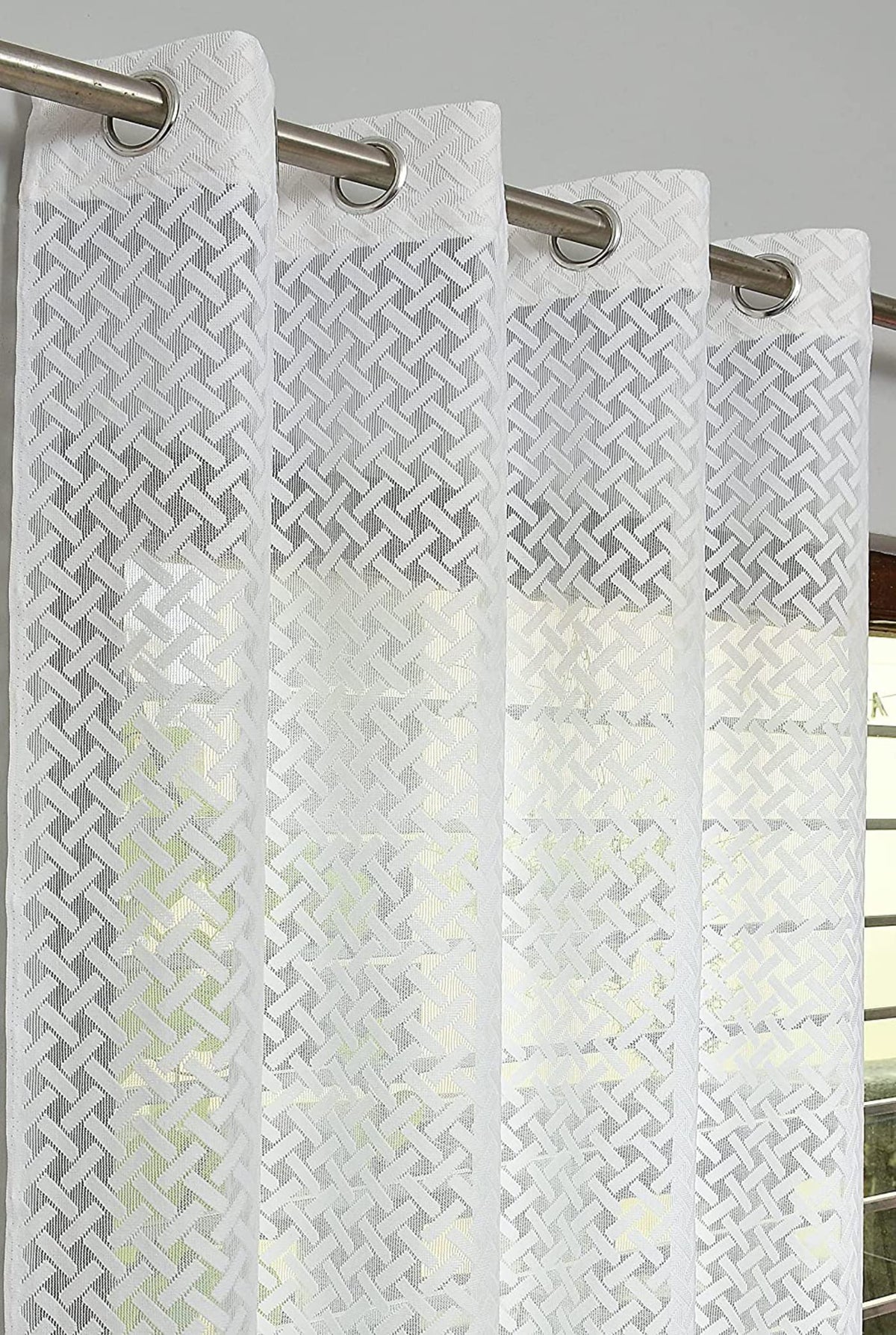 Fabrilia Criss Cross Net SemiTransparent Eyelet Door Curtain 7 feet Long Set of 2, White