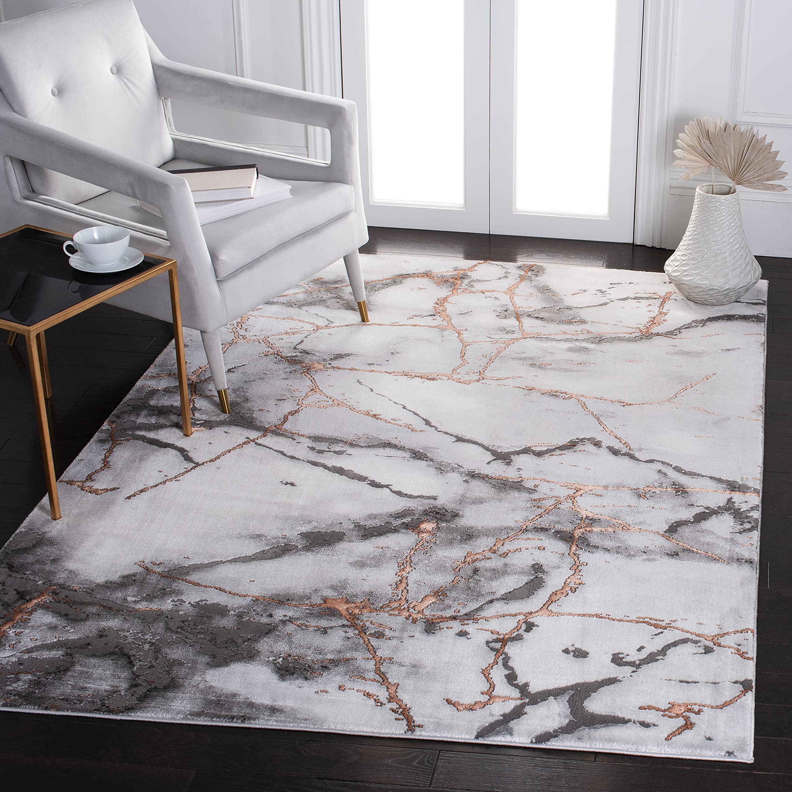 SAFAVIEH Craft Collection 4 x 6 Grey/Orange CFT877P Modern Abstract Non-Shedding Entryway Living Room Foyer Bedroom Accent Rug