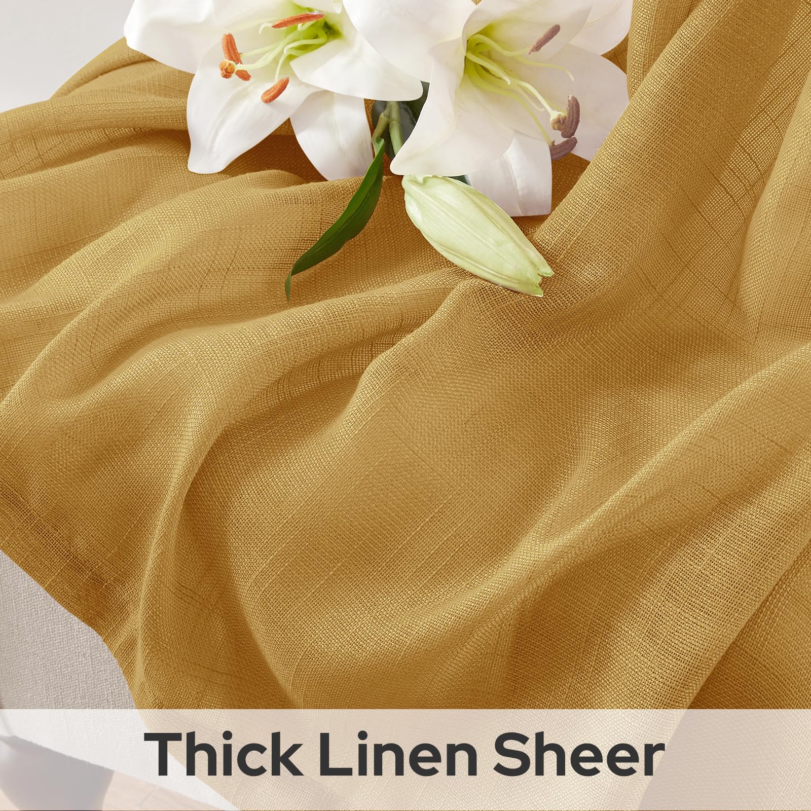 Homeideas Yellow Linen Sheer Curtains 108 Inches Long 2 Panels Textured Semi Sheer Curtains Farmhouse Curtains Sheer Privacy Win