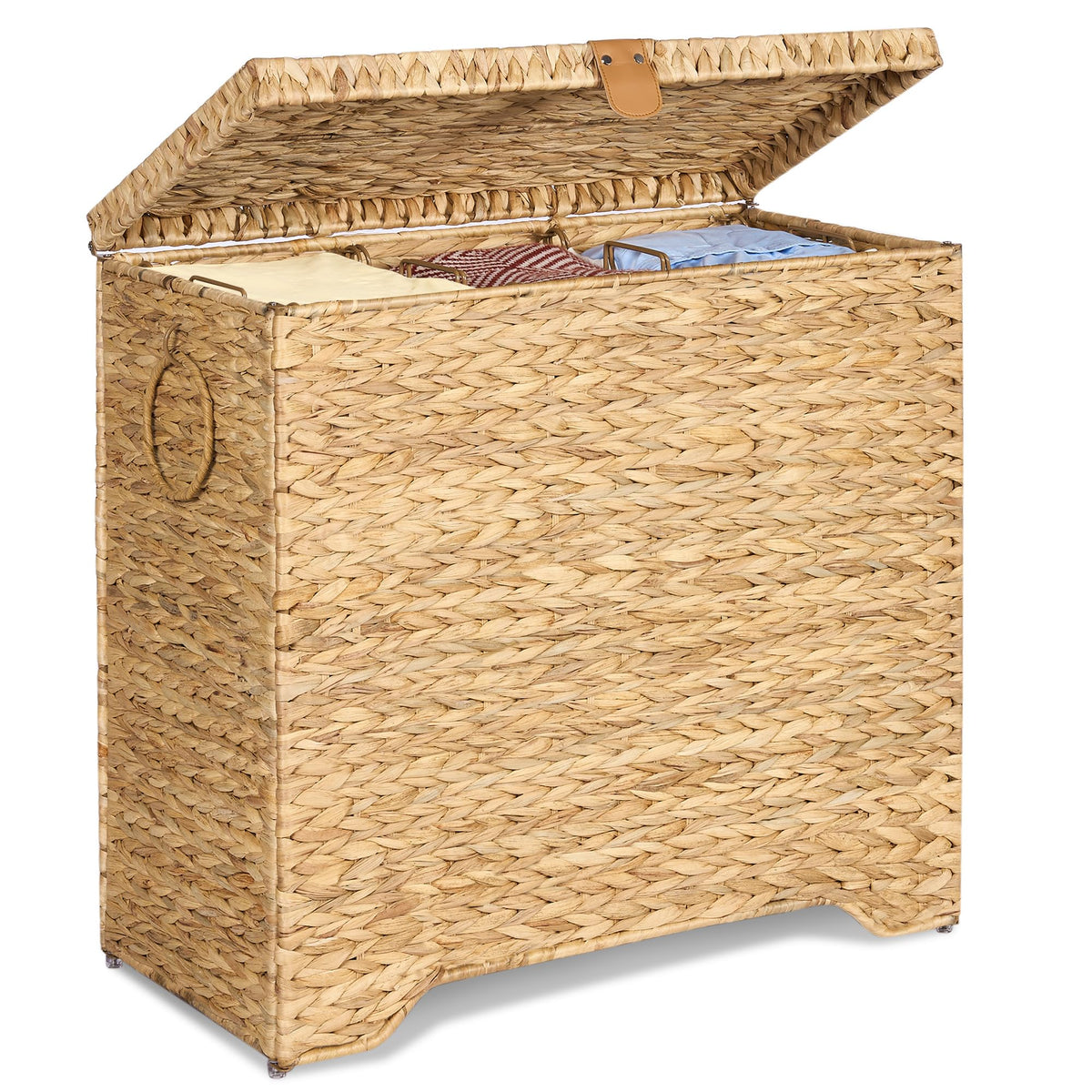 130L Wicker Laundry Hamper, 3Section Laundry Basket with Lid