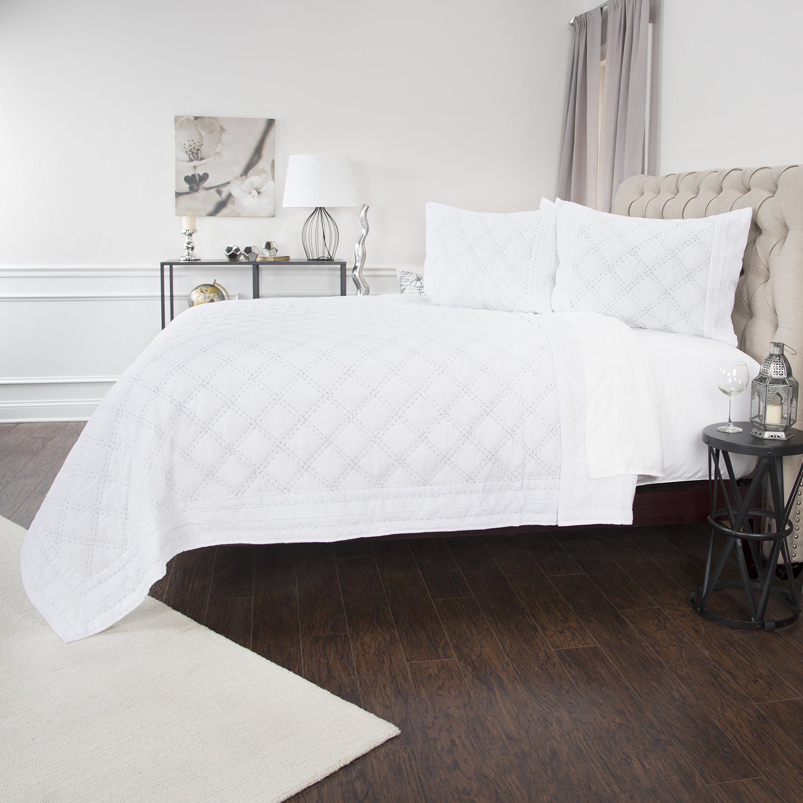 Rizzy Home | BQ4542 | Polyester King Sham | 20&quot;x36&quot; White/Gray/Nuetral Geometric