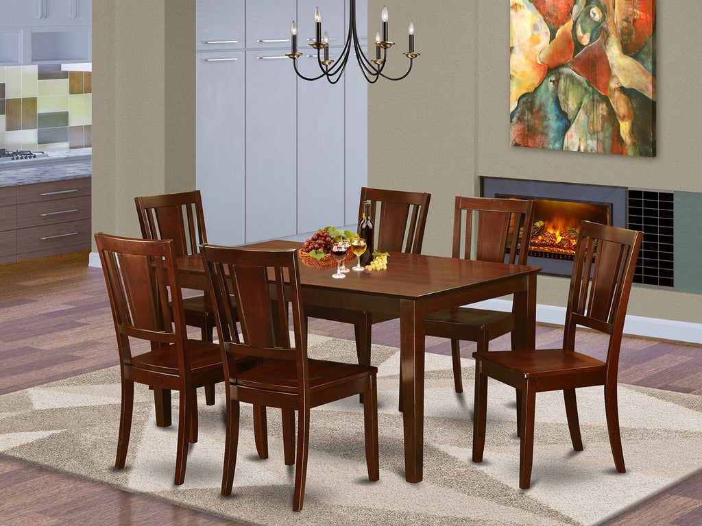East West Furniture CADU7-MAH-W 7 Piece Dining Table Set Consist of a Rectangle Dining Room Table and 6 Wooden Seat Chairs, 36x60 Inch, Mahogany
