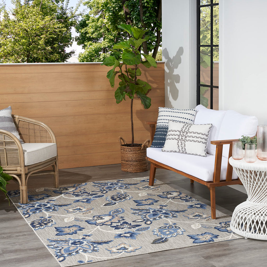 Nourison Aloha Indoor-Outdoor Blue/Grey 6' X 9' Area Rug, Easy Cleaning, Non Shedding, Bed Room, Living Room, Dining Room, Kitchen (6X9)