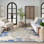 Nourison Aloha Indoor-Outdoor Modern Blue/Grey 9' X 12' Area Rug, Easy Cleaning, Non Shedding, Bed Room, Living Room, Dining Room, Kitchen (9X12)