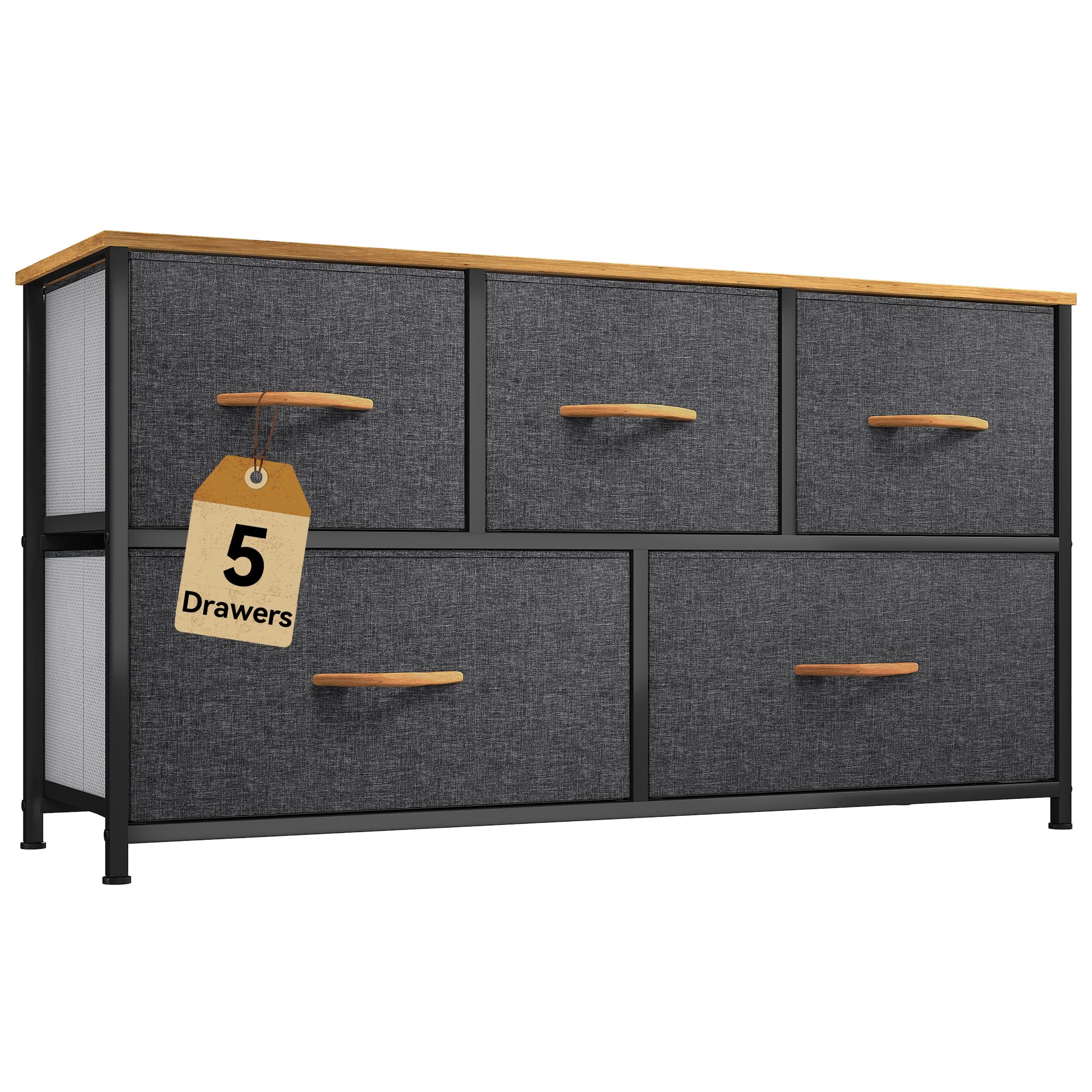 DWVO Dresser for Room with 5 Drawers - Fabric Storage Tower, Long Fabric Dresser, Organizer Unit for Closet, Hallway
