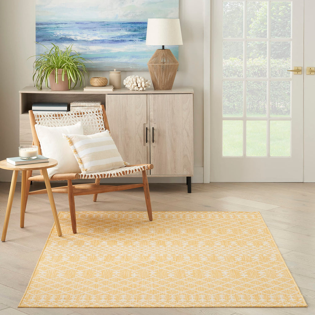 Nourison Positano Indoor/Outdoor Yellow 5' X 7' Area Rug, Easy Cleaning, Non Shedding, Bed Room, Living Room, Dining Room, Deck, Backyard, Patio (5X7)