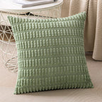 Anroduo Pack Of 2 Sage Green Decorative Throw Pillow Covers 18X18 Inch For Couch Bed Living Room Soft Corduroy Striped Square Cu