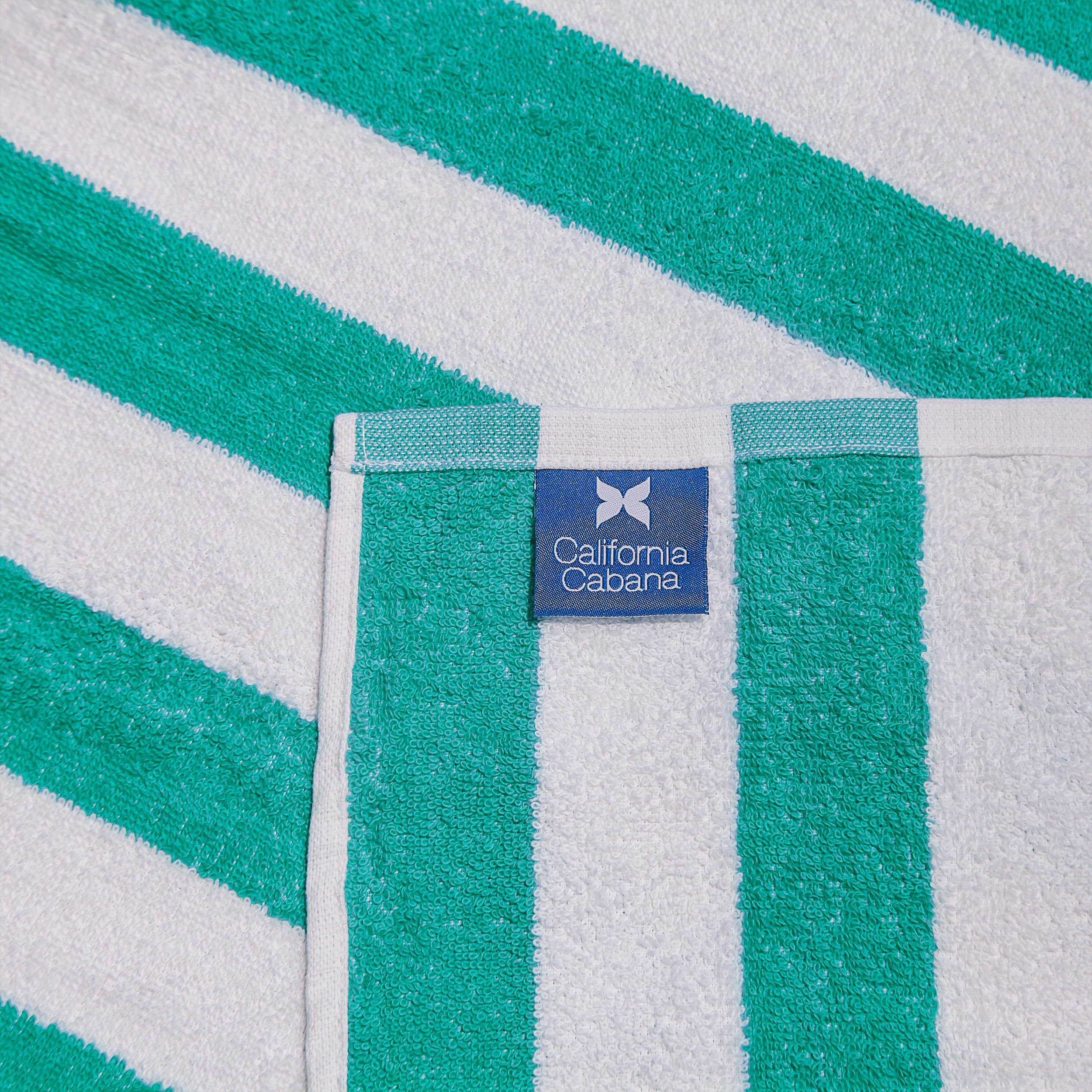 Arkwright California Chaise Lounge Cover - Pack Of 2 - Striped Soft Cotton Cabana Towel With Pocket Holder For Beach Pool Outdoor Chair, 30 X 85 In., Green