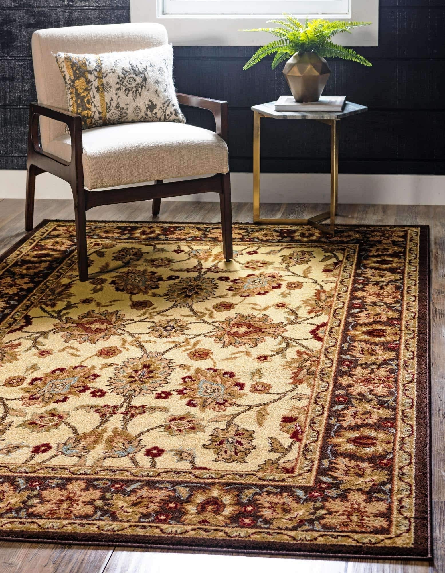 Unique Loom Voyage Collection Traditional Oriental Classic Intricate Design Area Rug, 5 3 x 8 Rectangle, Cream/Brown