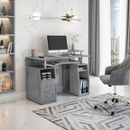 Techni Mobili 47" Computer Desk with Drawers and Storage, Office Desk with Printer Shelf, Pull Out Shelf and Keyboard Tray, Computer Workstation, Grey