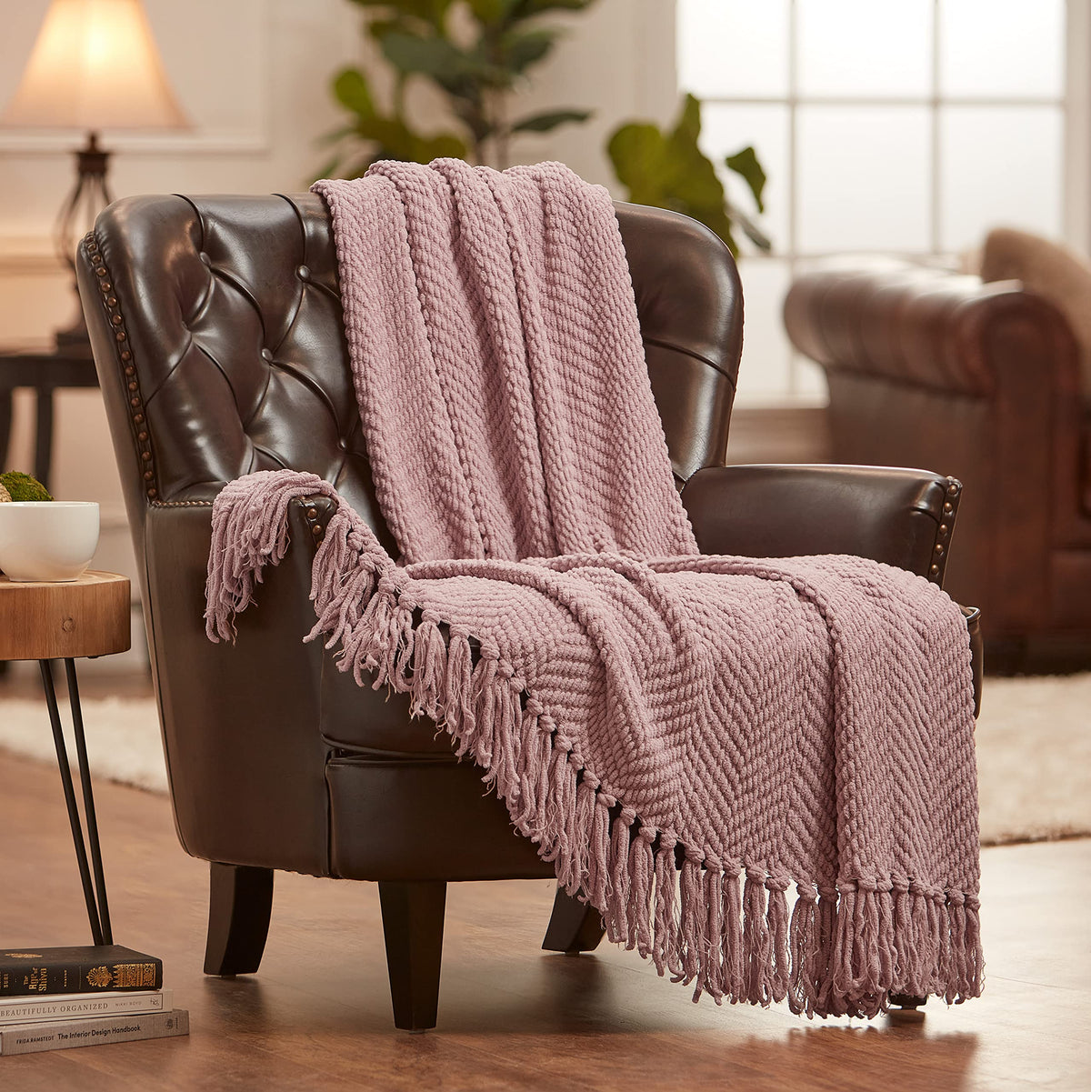 Chanasya Textured Knitted Super Soft Throw Blanket With Tassels - Warm Fluffy Cozy Plush Knit - For Couch Bed Sofa Living Room F