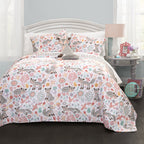 Lush Decor Pixie Fox Reversible Quilt Set, 3 Piece Set, Twin, Gray & Pink - Twin Bedding Sets For Girls - Whimsical Quilt For Ki
