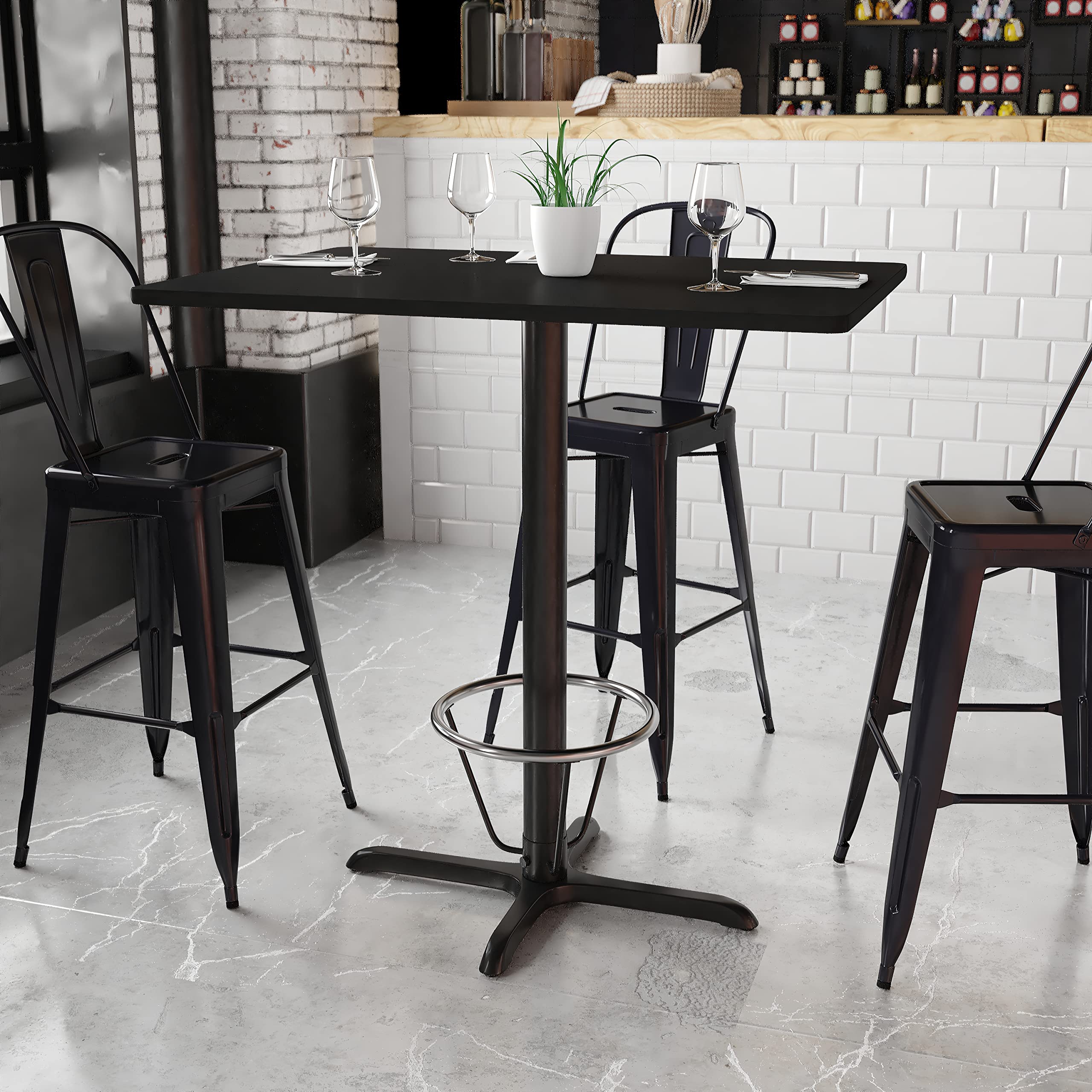 Flash Furniture 30'' X 42'' Rectangular Black Laminate Table Top With 23.5'' X 29.5'' Bar Height Table Base And Foot Ring