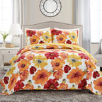 Lush Decor Leah Reversible Floral Quilt Set, 3 Piece Set, King, Red & Orange - Charming Floral Bedding Set - Large Blooming Wate