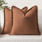 Miulee Decorative Throw Pillow Covers Neutral Linen Fringe Throw Pillows Set Of 2 Brick Boho Farmhouse Cushion Covers With Tassels For Couch Sofa Bed Living Room Spring Home Decor 18X18 Inch