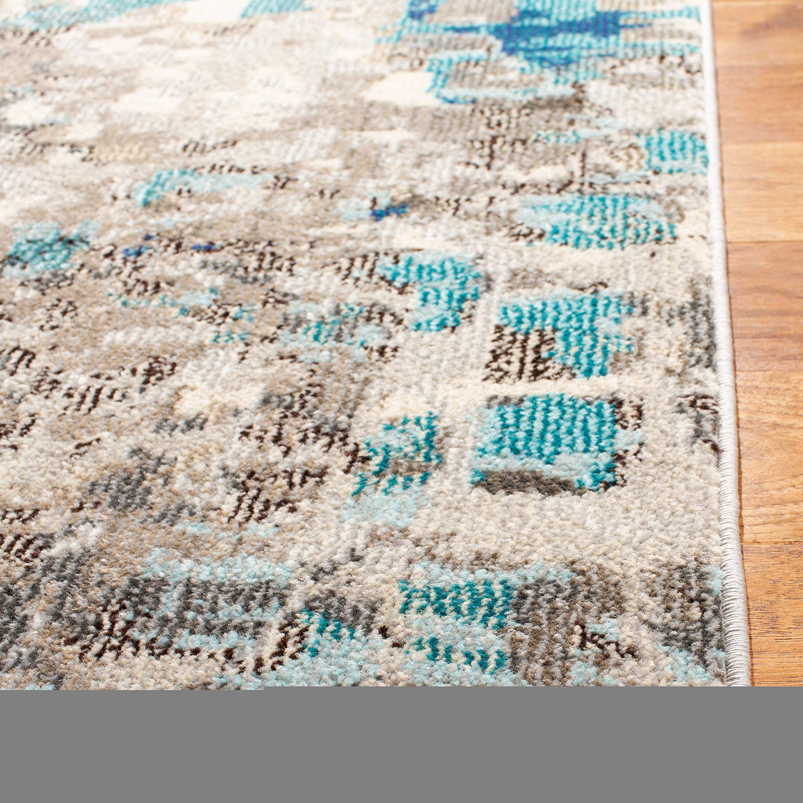 Safavieh Madison Collection Runner Rug - 2'2'' X 22', Grey & Blue, Boho Abstract Distressed Design, Non-Shedding & Easy Care, Id