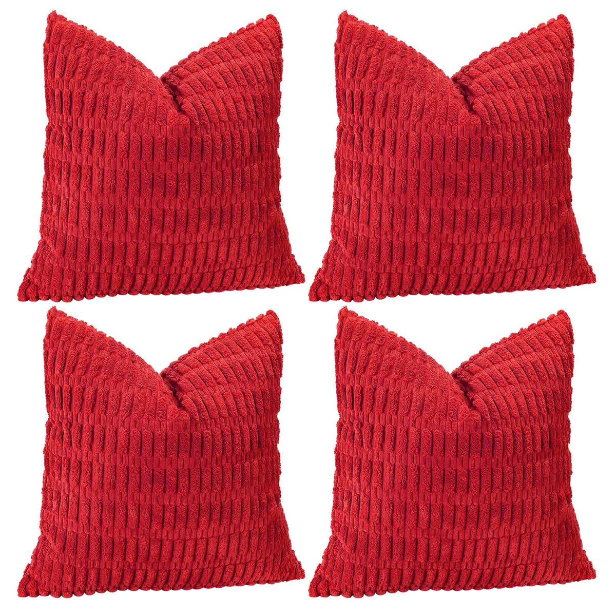 Otostar Set Of 4 Soft Corduroy Decorative Throw Pillow Covers 18X18 Square Striped Pillowcases Boho Home Decor Cushion Covers 45