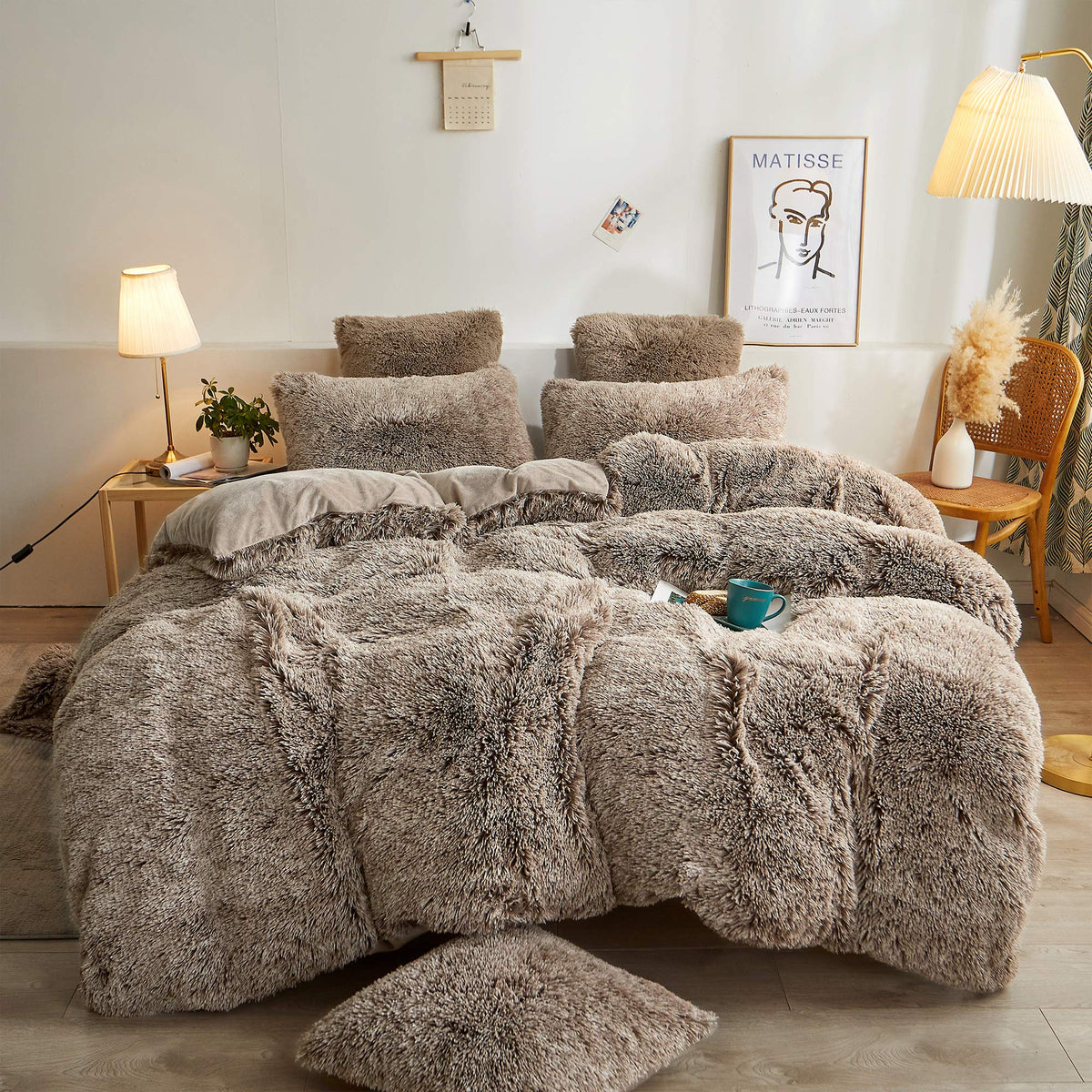 Xege Plush Shaggy Duvet Cover Set, Luxury Ultra Soft Crystal Velvet Fluffy Bedding Sets 2 Pieces(1 Faux Fur Furry Comforter Cove