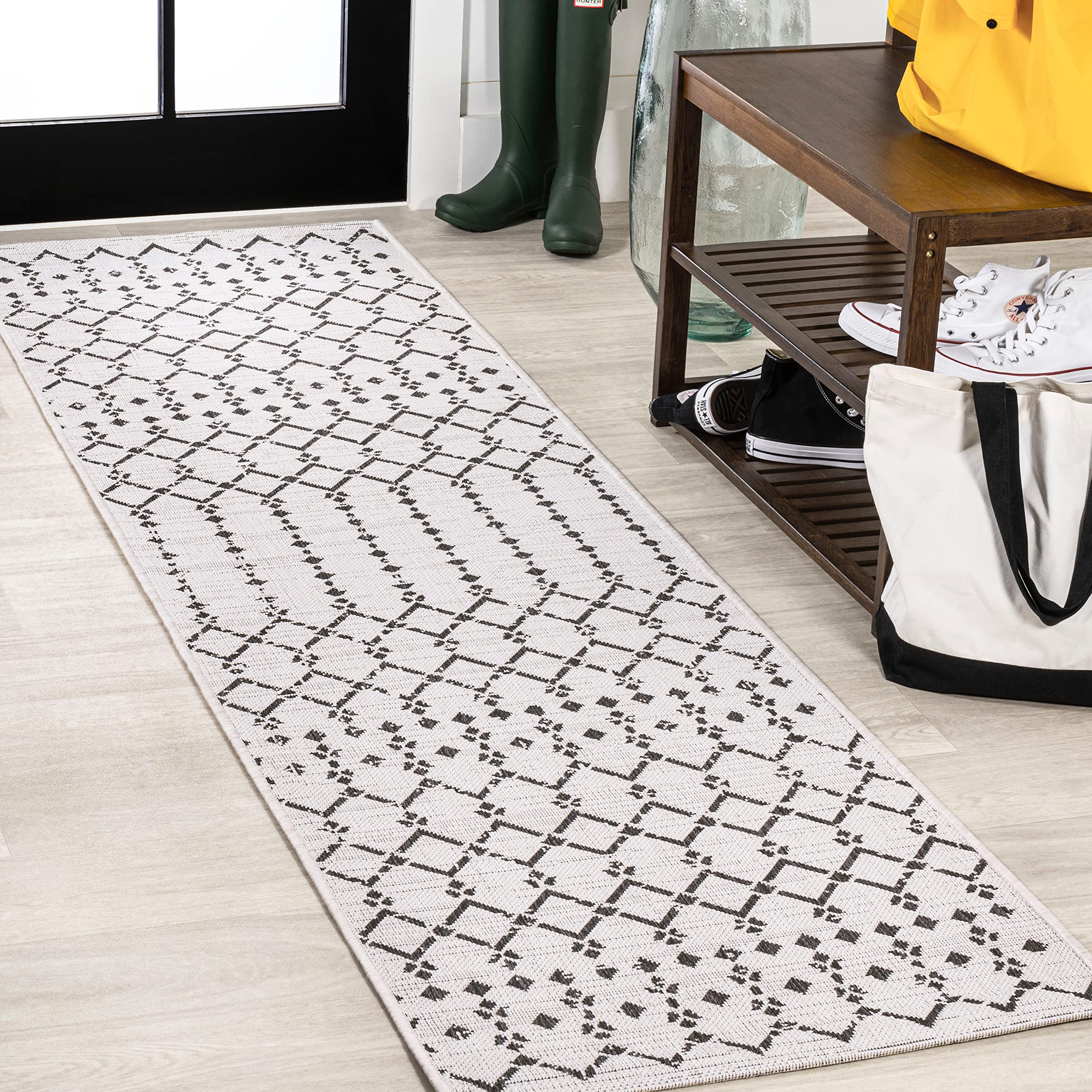 Jonathan Y Smb108I-28 Ourika Moroccan Geometric Textured Weave Indoor Outdoor Area Rug, Bohemian Rustic Scandinavian Easy Cleani