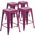 Flash Furniture Kai Commercial Grade 4 Pack 24 High Backless Purple Indoor-Outdoor Counter Height Stool