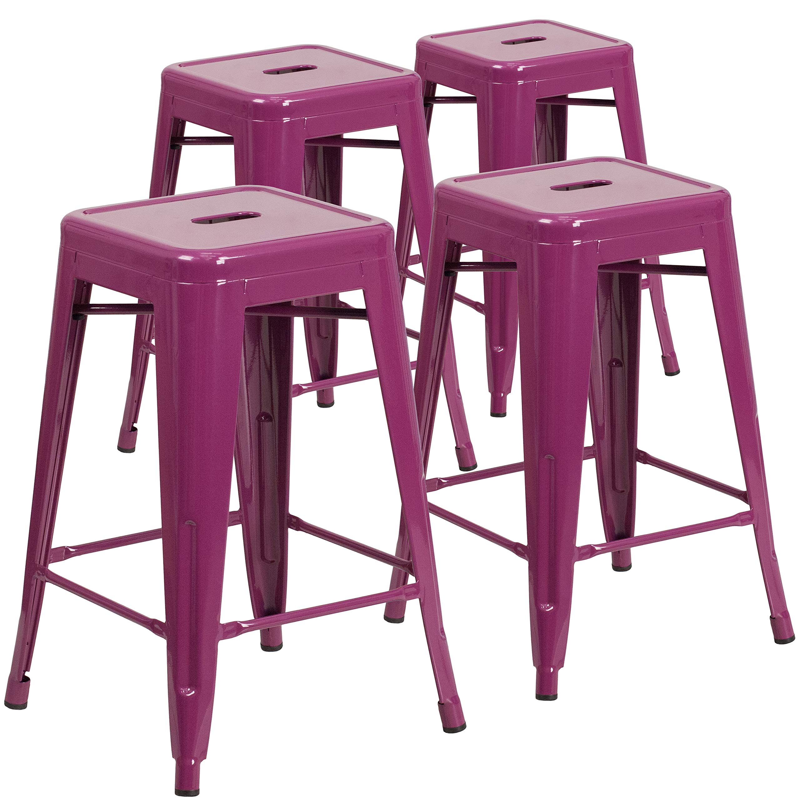 Flash Furniture Kai Commercial Grade 4 Pack 24 High Backless Purple Indoor-Outdoor Counter Height Stool